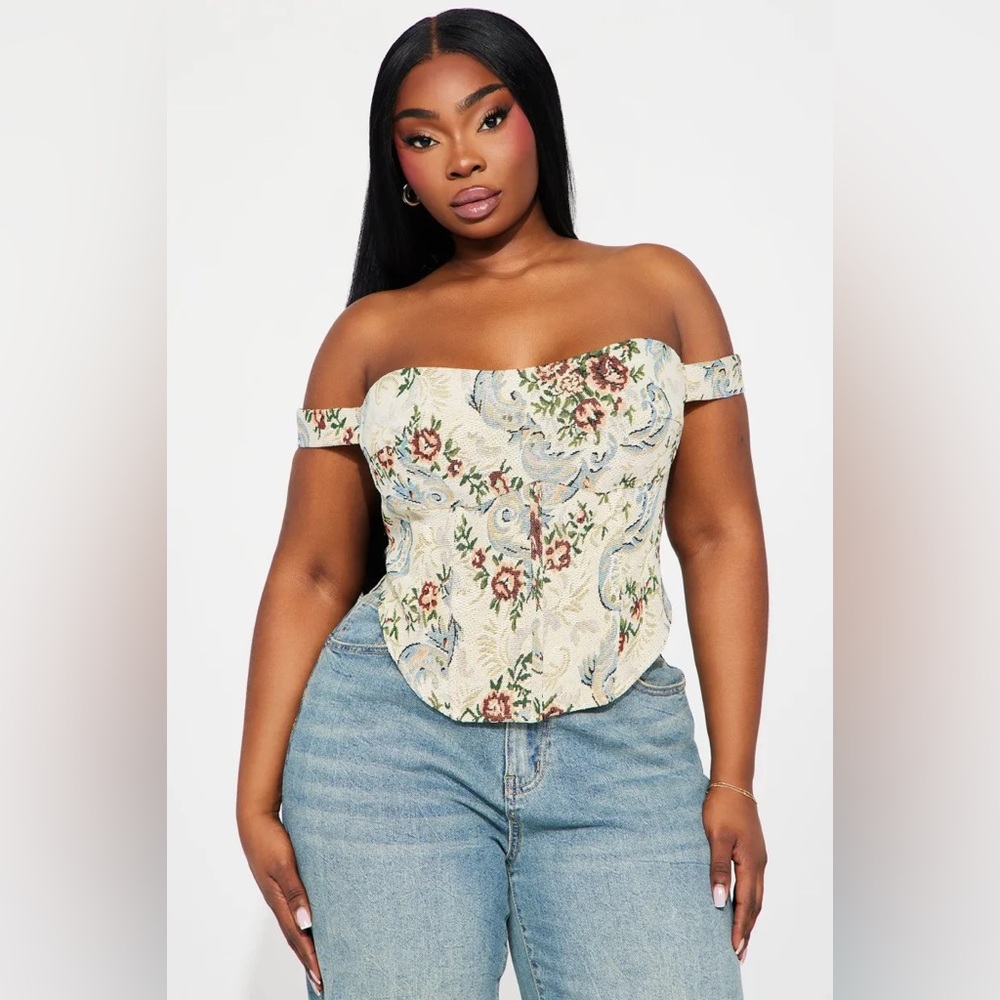 Fashion Nova Daphne Jacquard Corset Top - Taupe/combo
